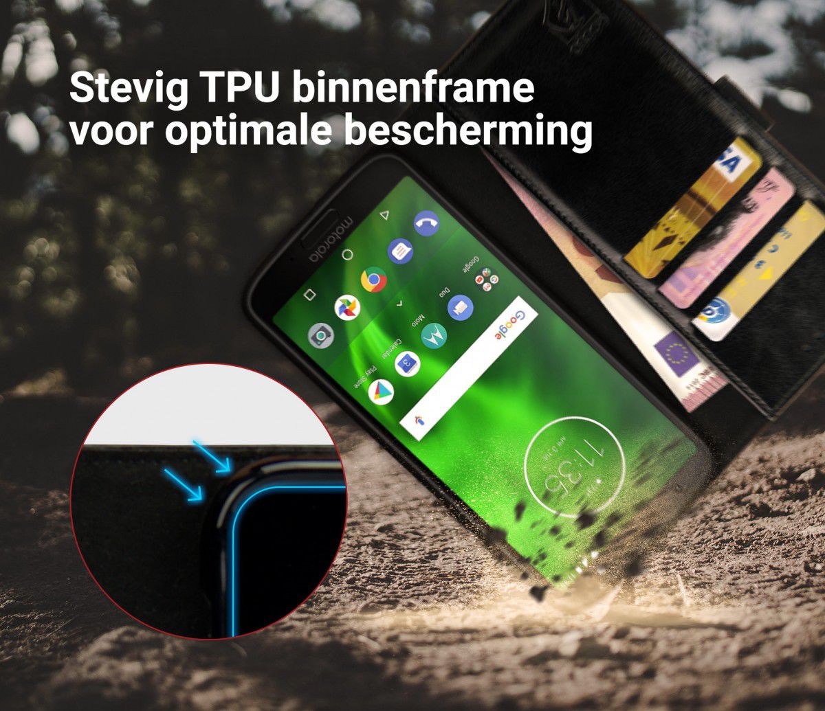 Rosso Element Motorola Moto G6 Hoesje Book Cover Zwart afbeelding 6