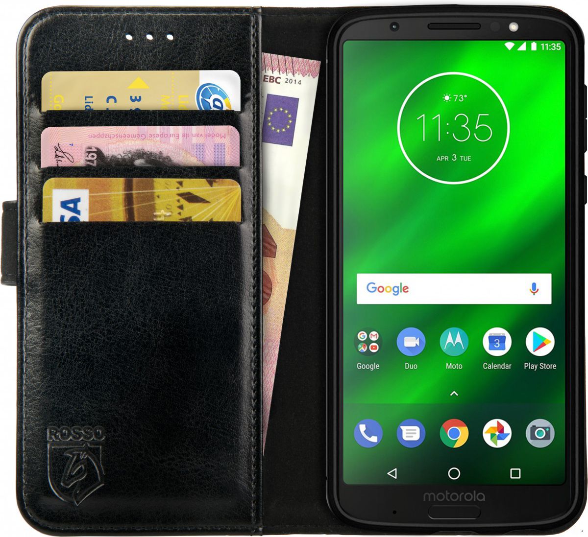 Rosso Element Motorola Moto G6 Plus Hoesje Book Cover Zwart afbeelding 1
