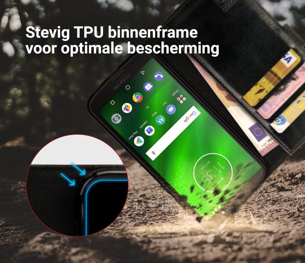 Rosso Element Motorola Moto G6 Plus Hoesje Book Cover Zwart afbeelding 6