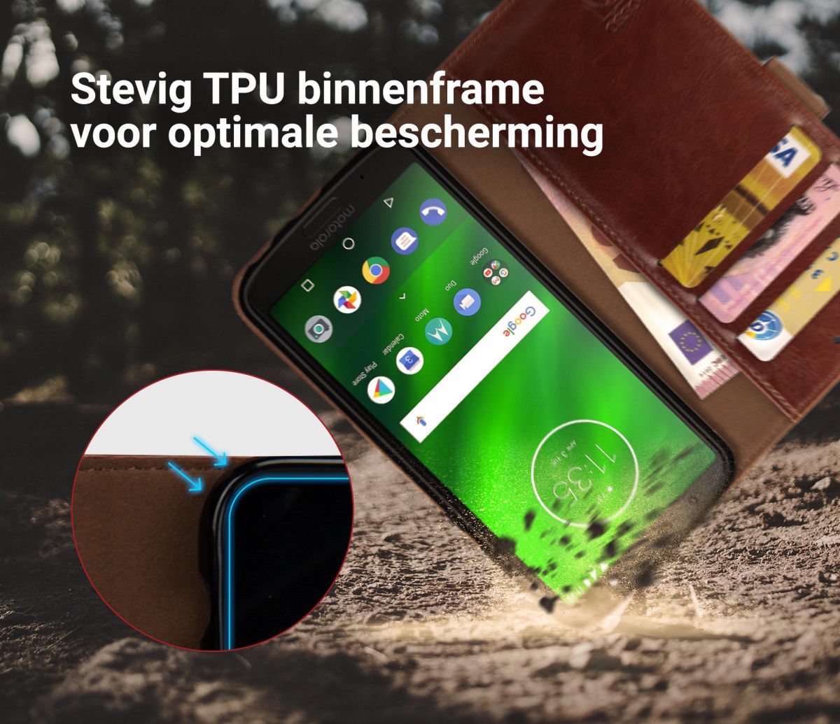 Rosso Element Motorola Moto G6 Plus Hoesje Book Cover Bruin afbeelding 5