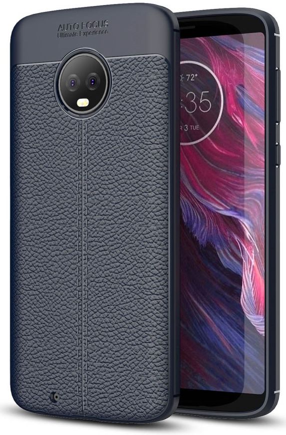 Motorola Moto G6 Litchi Kunstleren Coating TPU Hoesje Blauw afbeelding 1