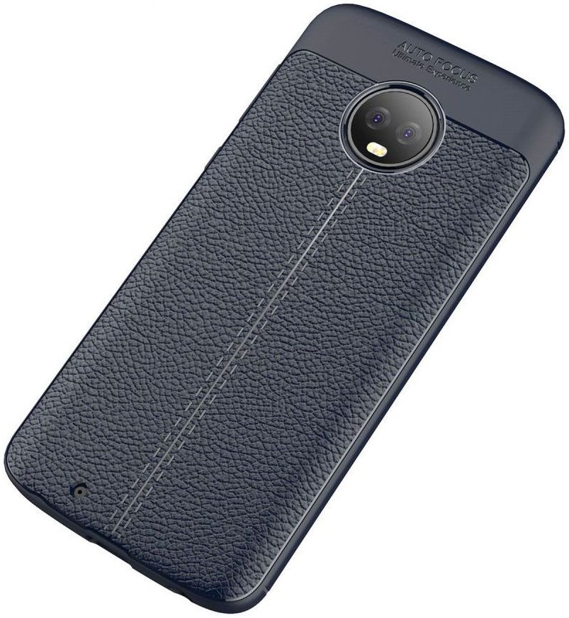 Motorola Moto G6 Litchi Kunstleren Coating TPU Hoesje Blauw afbeelding 2