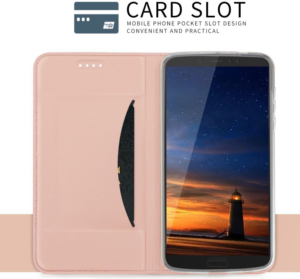 Motorola Moto G6 Plus Flip Hoesje met Kaart Houder Roze afbeelding 1