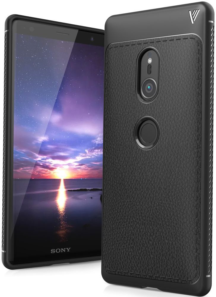 Sony Xperia XZ2 Hoesje TPU Met Leren Textuur Zwart afbeelding 1