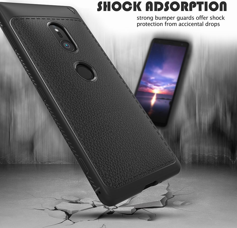 Sony Xperia XZ2 Hoesje TPU Met Leren Textuur Zwart afbeelding 6