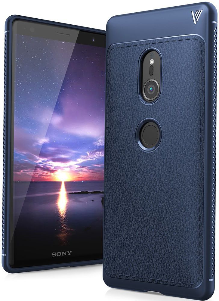 Sony Xperia XZ2 Hoesje TPU Met Leren Textuur Donker Blauw afbeelding 1