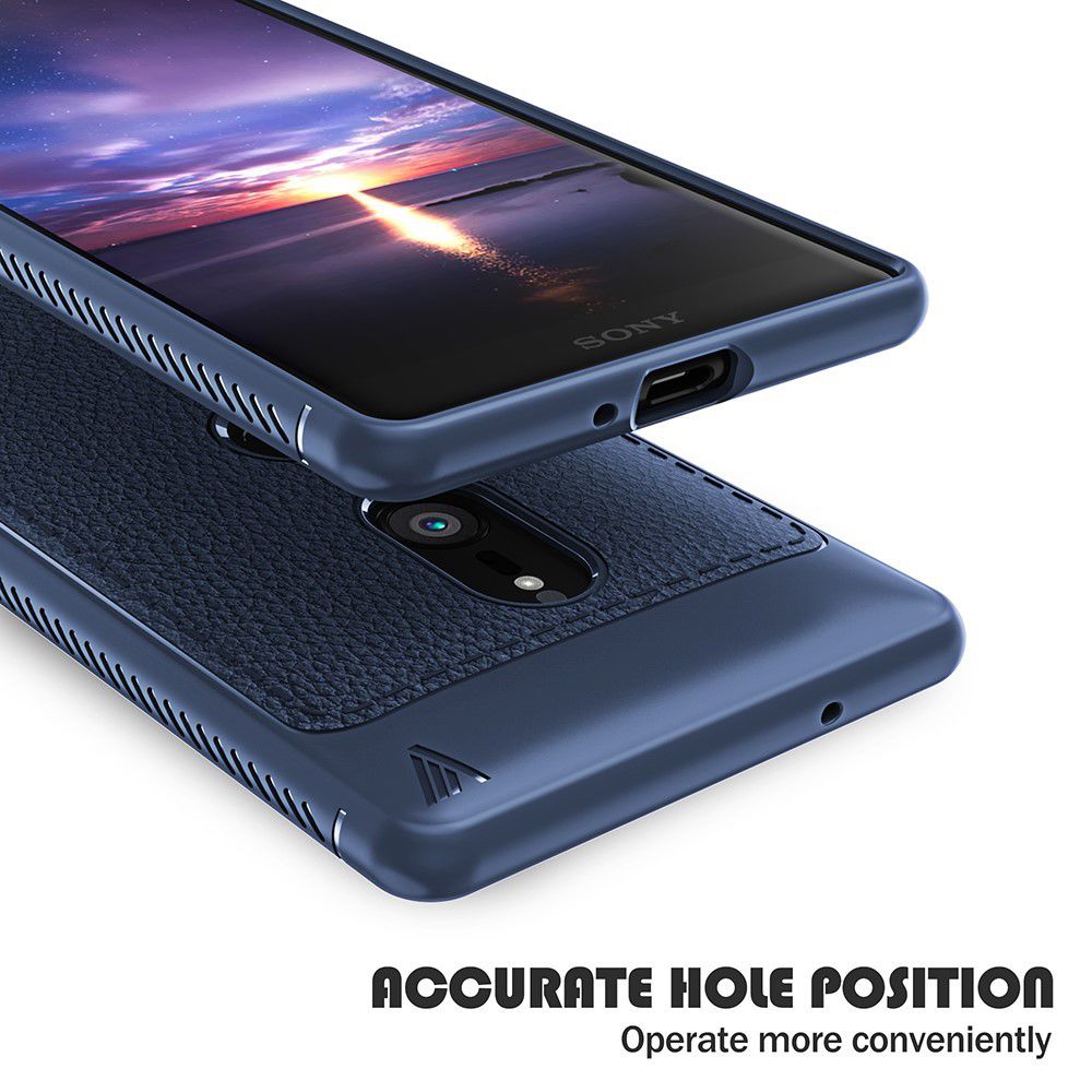 Sony Xperia XZ2 Hoesje TPU Met Leren Textuur Donker Blauw afbeelding 2