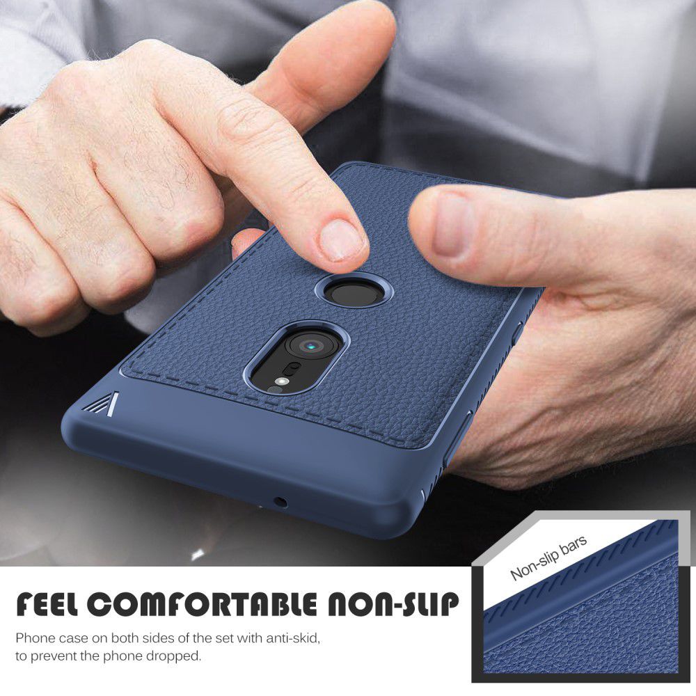 Sony Xperia XZ2 Hoesje TPU Met Leren Textuur Donker Blauw afbeelding 4