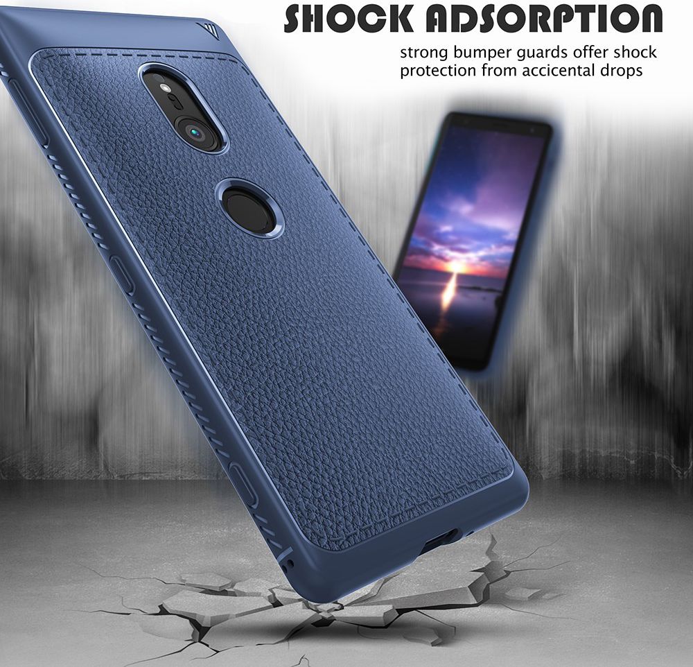 Sony Xperia XZ2 Hoesje TPU Met Leren Textuur Donker Blauw afbeelding 5