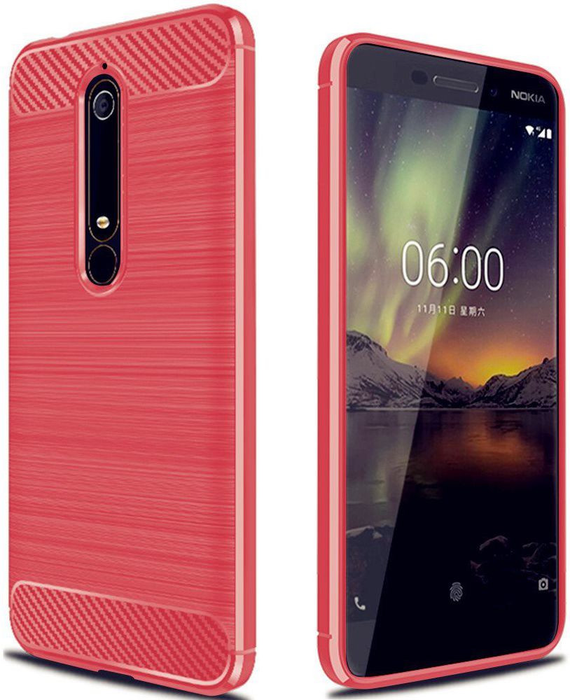 Nokia 6 (2018) Geborsteld TPU Hoesje Rood afbeelding 1
