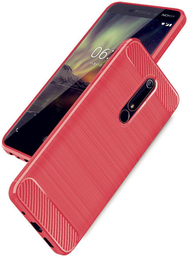 Nokia 6 (2018) Geborsteld TPU Hoesje Rood afbeelding 2