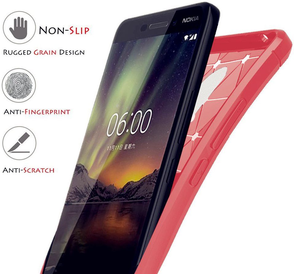 Nokia 6 (2018) Geborsteld TPU Hoesje Rood afbeelding 4