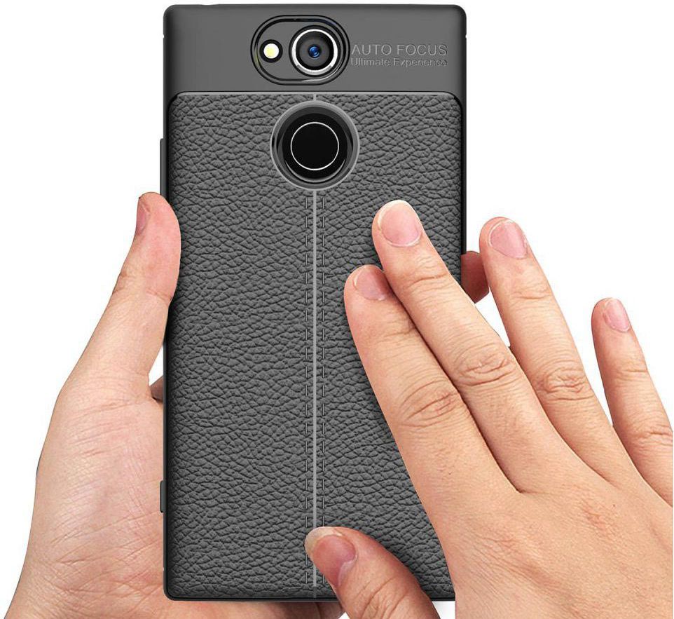 Sony Xperia XA2 Hoesje met Kunstleer Coating Zwart afbeelding 4