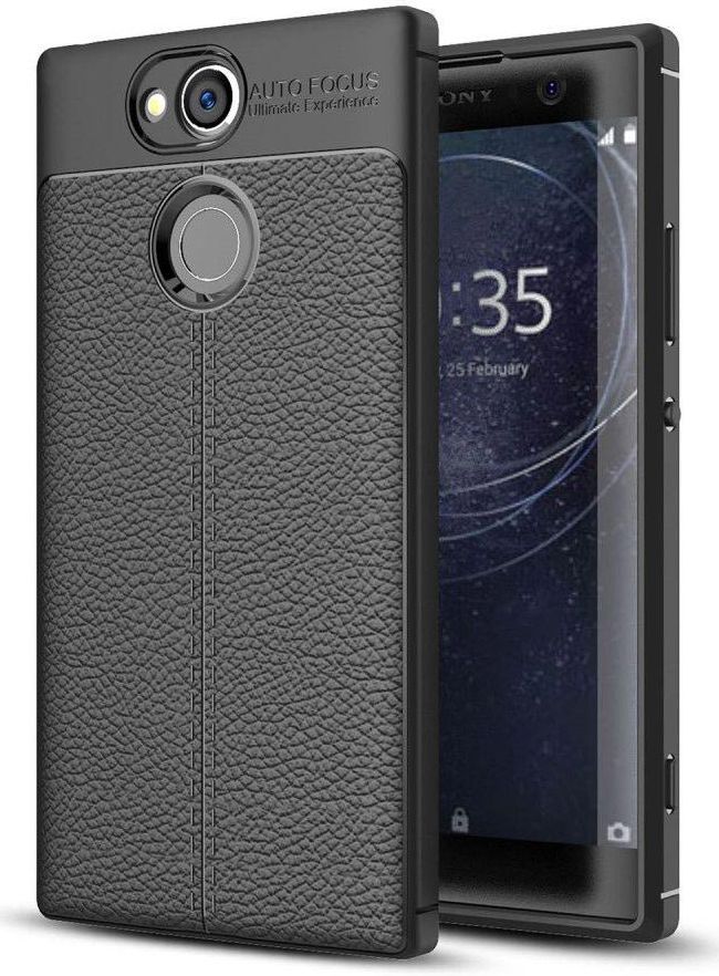 Sony Xperia XA2 Hoesje met Kunstleer Coating Zwart afbeelding 1