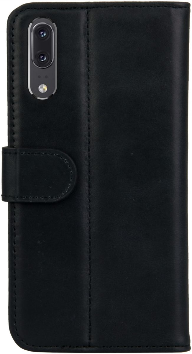 Rosso Deluxe Huawei P20 Hoesje Echt Leer Book Case Zwart afbeelding 2