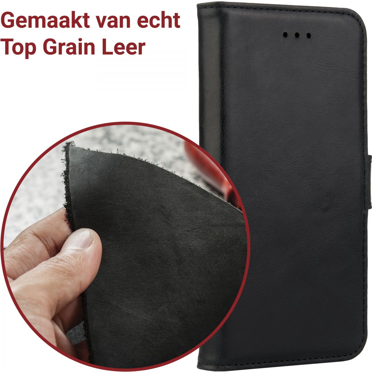 Rosso Deluxe Huawei P20 Lite Hoesje Echt Leer Book Case Zwart afbeelding 6