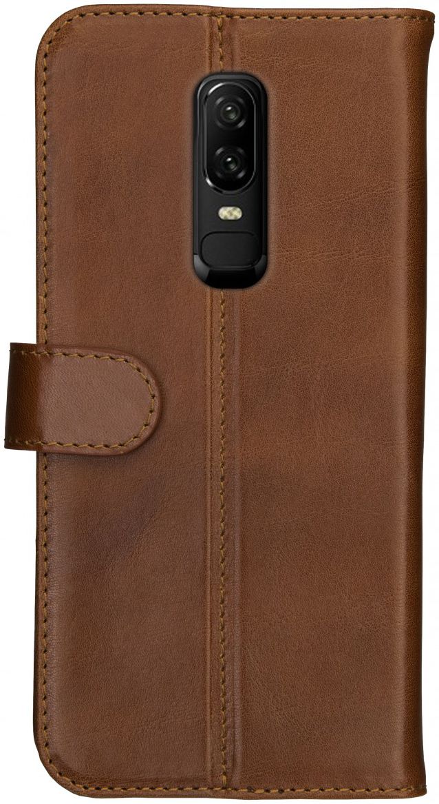 Rosso Deluxe OnePlus 6 Hoesje Echt Leer Book Case Bruin afbeelding 4
