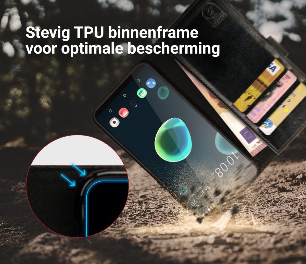 Rosso Element HTC Desire 12 Plus Hoesje Book Cover Zwart afbeelding 5