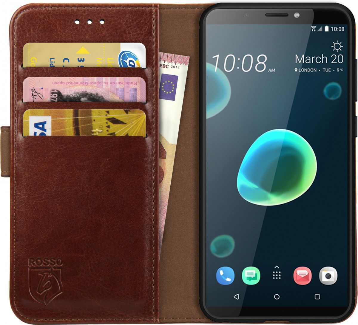 Rosso Element HTC Desire 12 Plus Hoesje Book Cover Bruin afbeelding 1