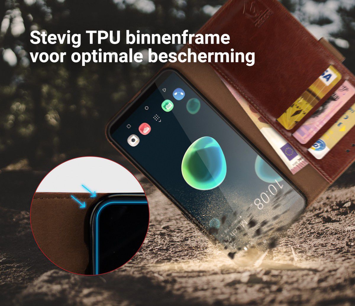 Rosso Element HTC Desire 12 Plus Hoesje Book Cover Bruin afbeelding 5