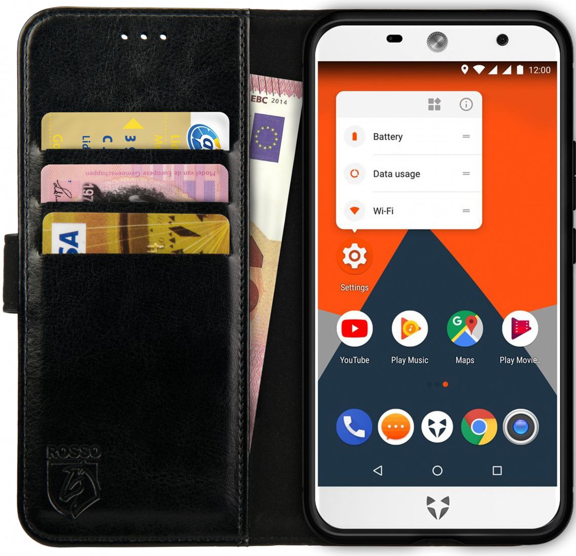 Rosso Element Wileyfox Swift 2 (Plus) Hoesje Book Cover Zwart afbeelding 1