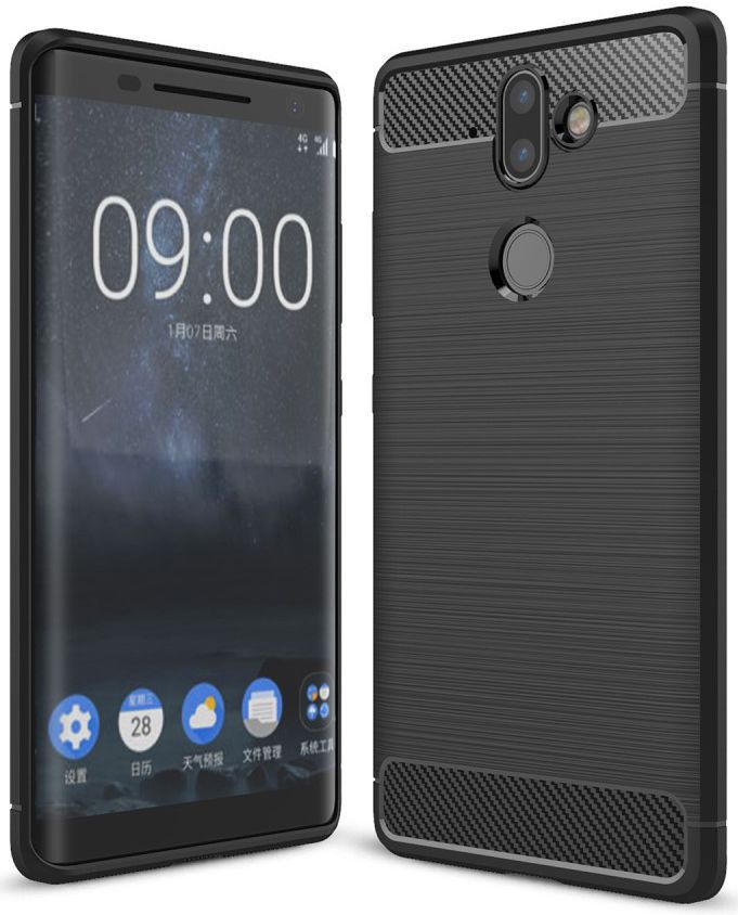 Nokia 8 Sirocco Geborsteld TPU Hoesje Zwart afbeelding 1