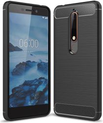 Nokia 6 (2018) Geborsteld TPU Hoesje Zwart