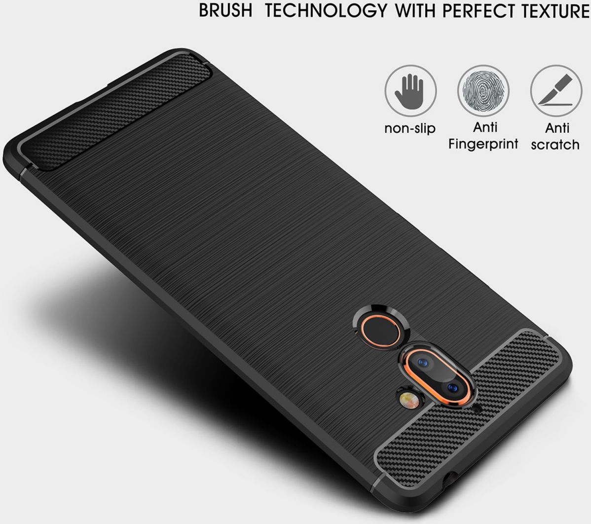 Nokia 7 Plus Geborsteld TPU Hoesje Zwart afbeelding 5