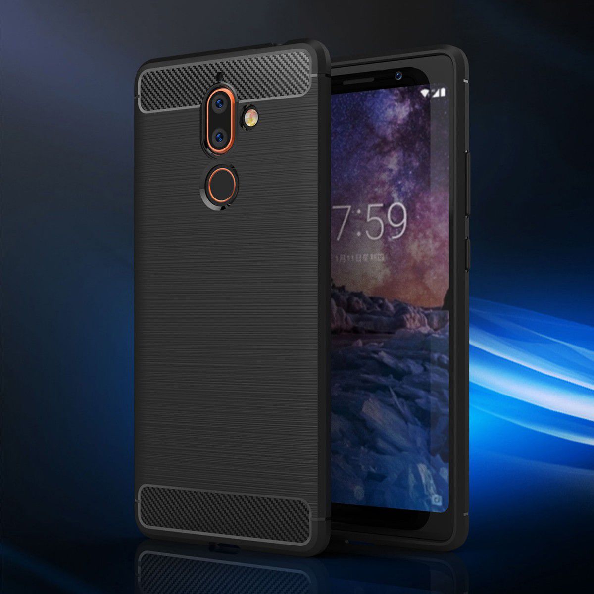 Nokia 7 Plus Geborsteld TPU Hoesje Zwart afbeelding 8