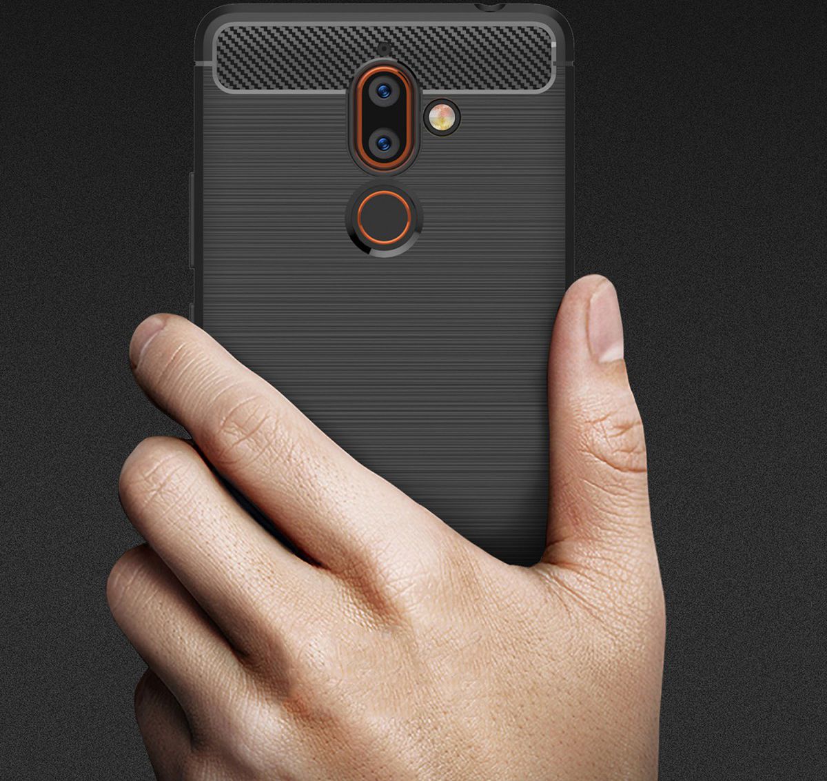 Nokia 7 Plus Geborsteld TPU Hoesje Zwart afbeelding 9