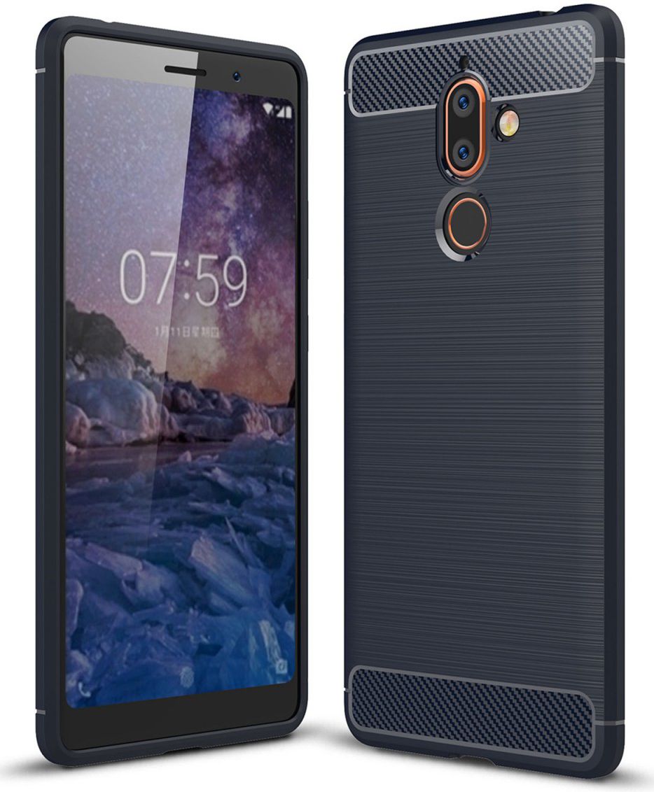 Nokia 7 Plus Geborsteld TPU Hoesje Blauw afbeelding 1