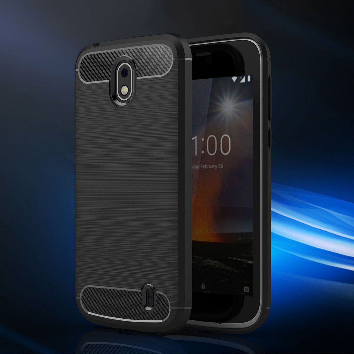 Nokia 1 Geborsteld TPU Hoesje Zwart afbeelding 6