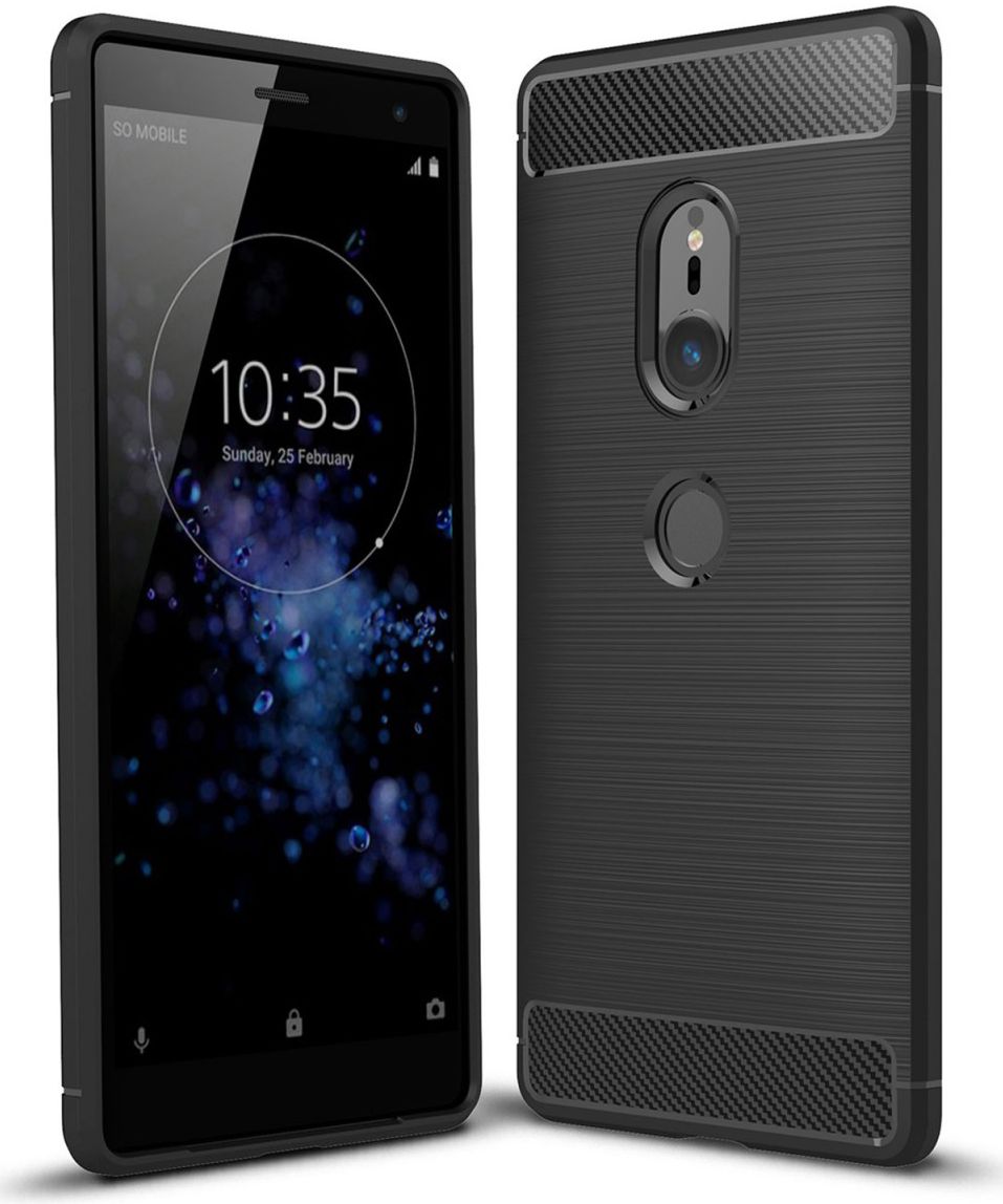 Sony Xperia XZ2 Geborsteld TPU Hoesje Zwart afbeelding 1