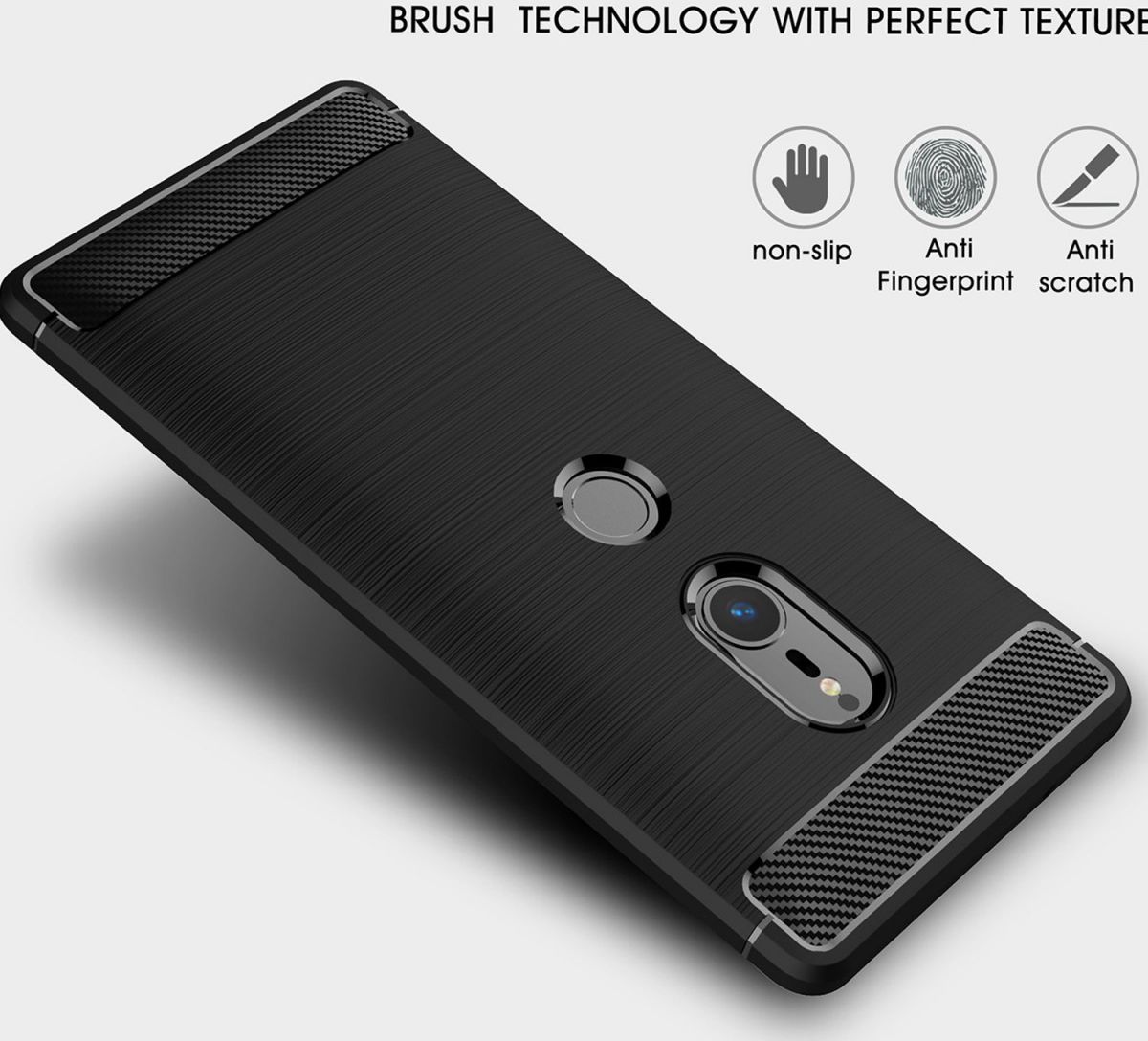 Sony Xperia XZ2 Geborsteld TPU Hoesje Zwart afbeelding 2