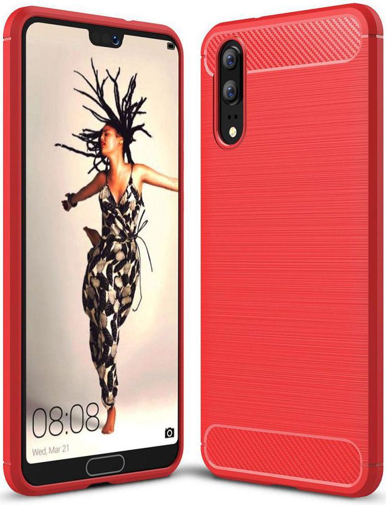 Huawei P20 Geborsteld TPU Hoesje Rood afbeelding 1