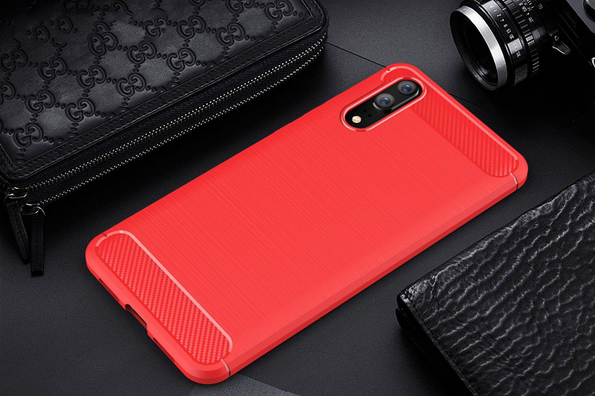 Huawei P20 Geborsteld TPU Hoesje Rood afbeelding 2