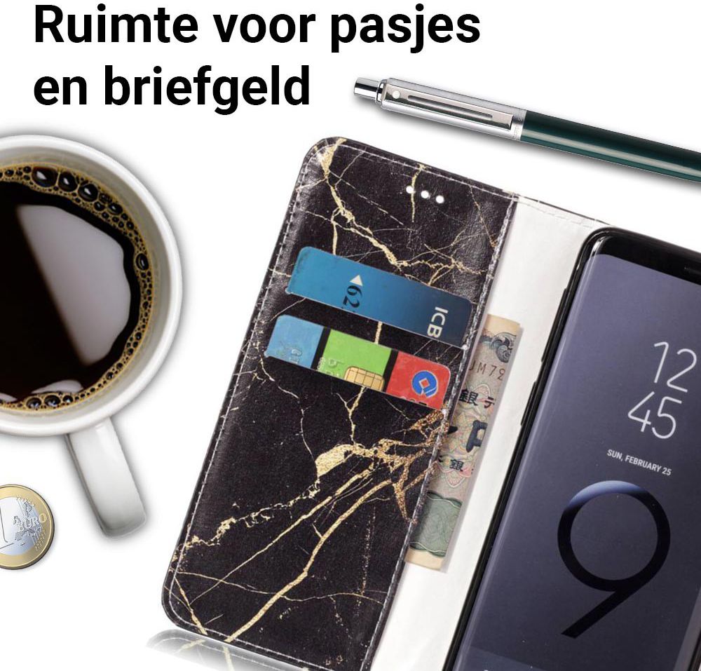 Samsung Galaxy S9 Portemonnee Hoesje Goud Marmer Print afbeelding 4