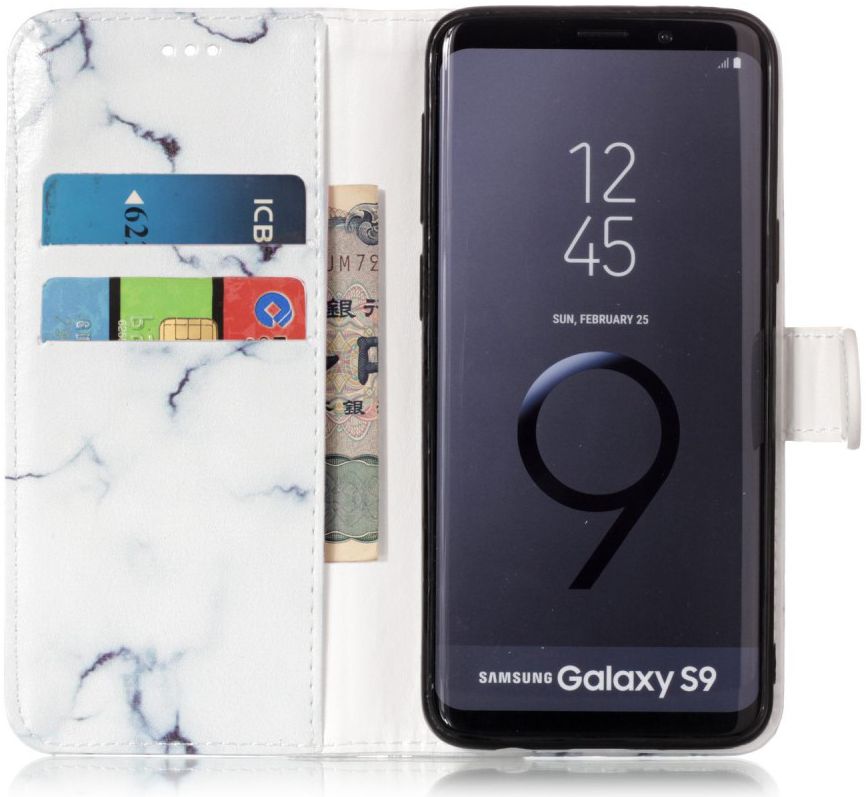 Samsung Galaxy S9 Portemonnee Hoesje Wit Marmer Print afbeelding 2