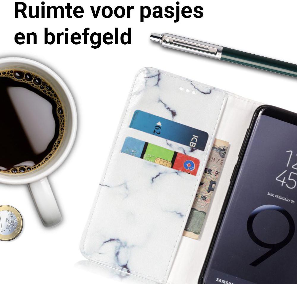 Samsung Galaxy S9 Portemonnee Hoesje Wit Marmer Print afbeelding 3