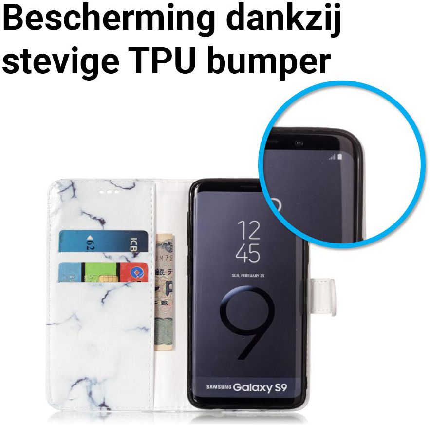 Samsung Galaxy S9 Portemonnee Hoesje Wit Marmer Print afbeelding 6