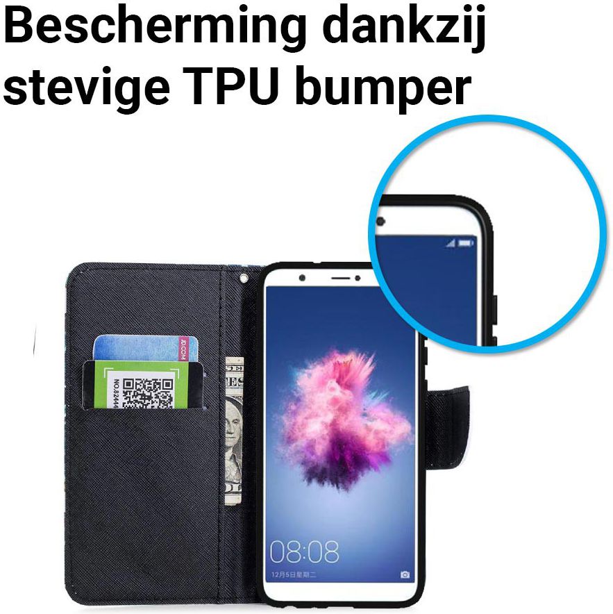 Huawei P Smart Portemonnee Hoesje met Bloem Print afbeelding 5
