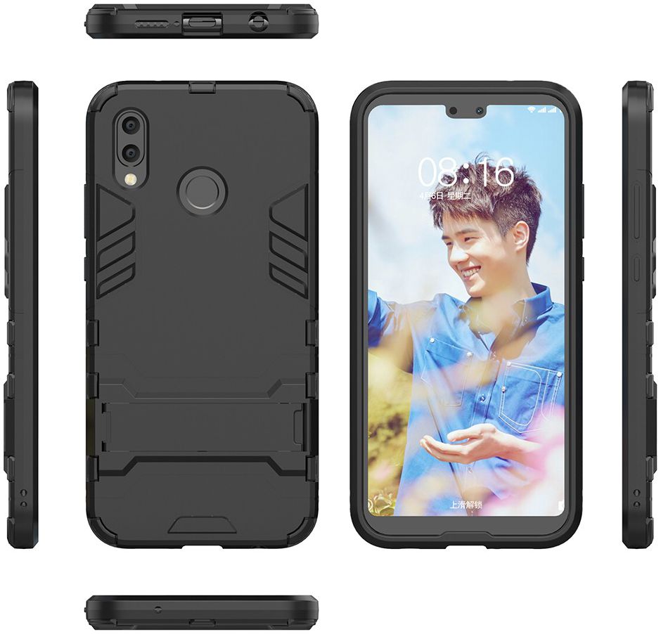 Huawei P20 Lite Hybride Hoesje met Standaard Zwart afbeelding 3