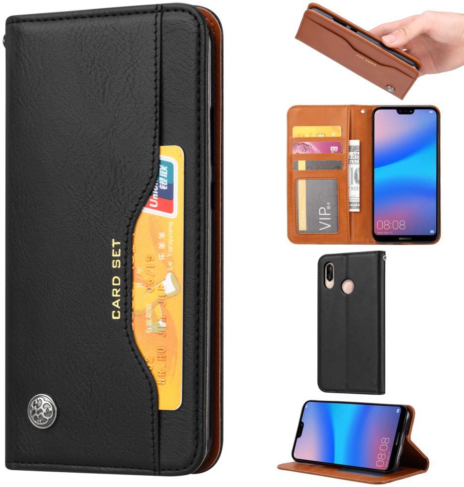 Huawei P20 Lite Luxe Portemonnee Hoesje Zwart afbeelding 2