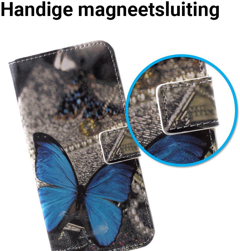 Huawei P20 Lite Portemonnee Hoesje met Print Blauwe Vlinder afbeelding 3