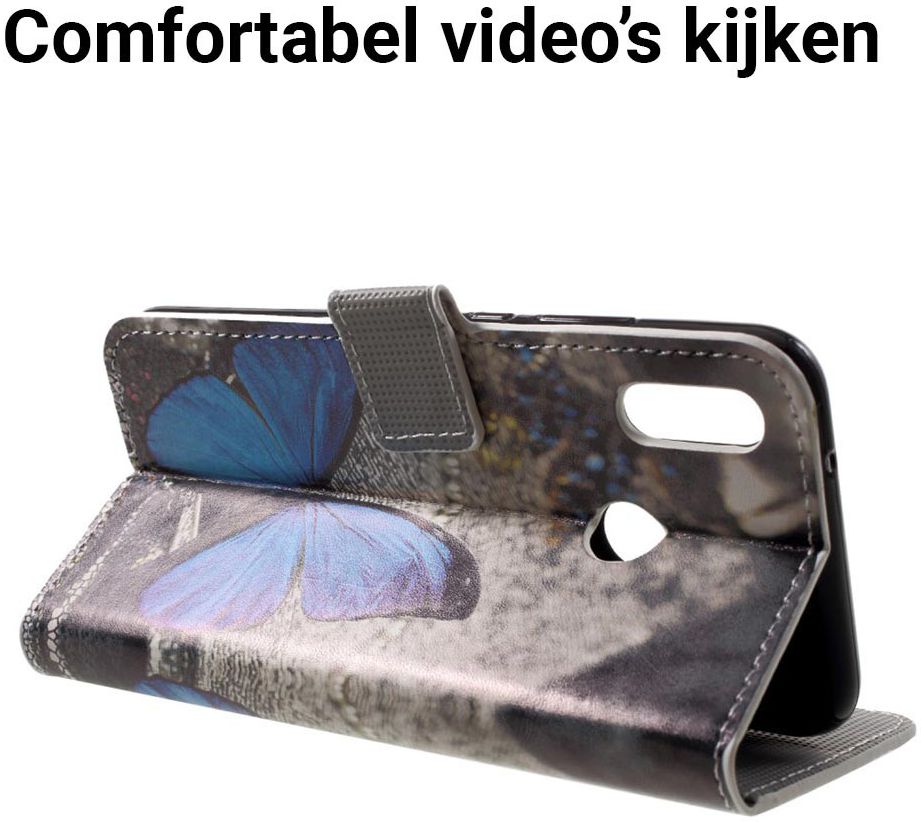 Huawei P20 Lite Portemonnee Hoesje met Print Blauwe Vlinder afbeelding 6