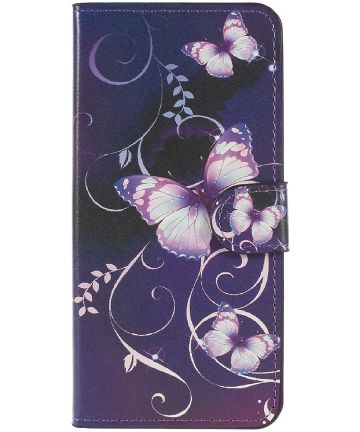 Huawei P20 Portemonnee Hoesje met Paarse Vlinders Print Hoesjes