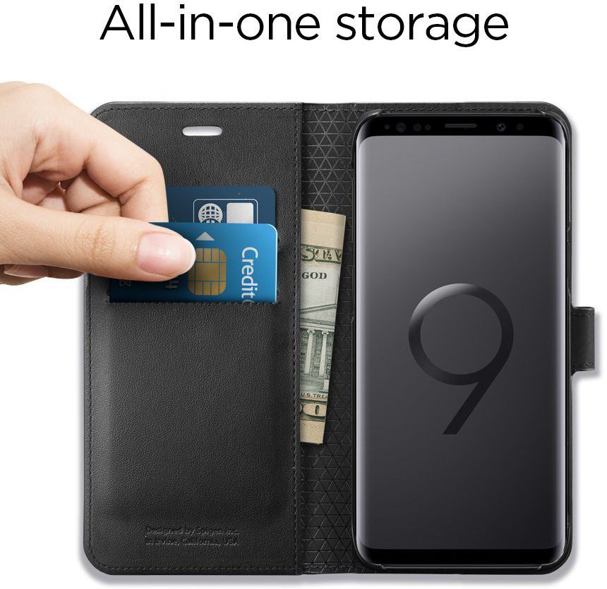 Spigen Wallet S Flip Hoesje Samsung Galaxy S9 Zwart afbeelding 2