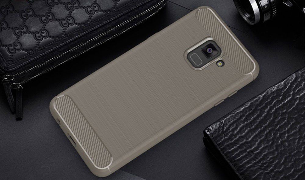 Samsung Galaxy A8 (2018) Geborsteld TPU Hoesje Grijs afbeelding 2