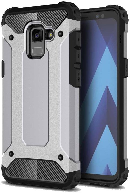 Samsung Galaxy A8 (2018) Robuust Hybride Hoesje Grijs afbeelding 1