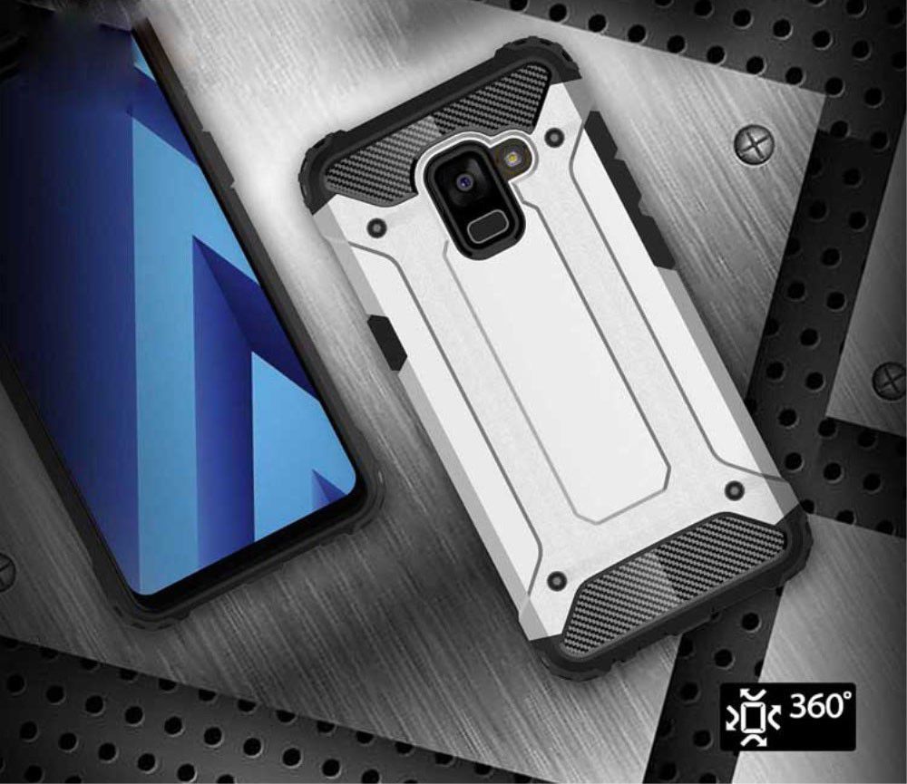 Samsung Galaxy A8 (2018) Robuust Hybride Hoesje Grijs afbeelding 10